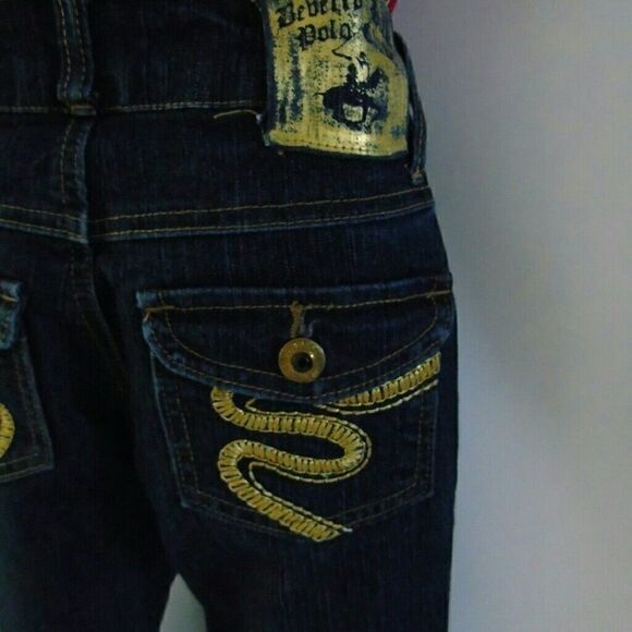 Girls Skinny Jeans Beverly Hills Polo Club Size 8 Stretch Denim Gold Embroidery - Picture 4 of 7